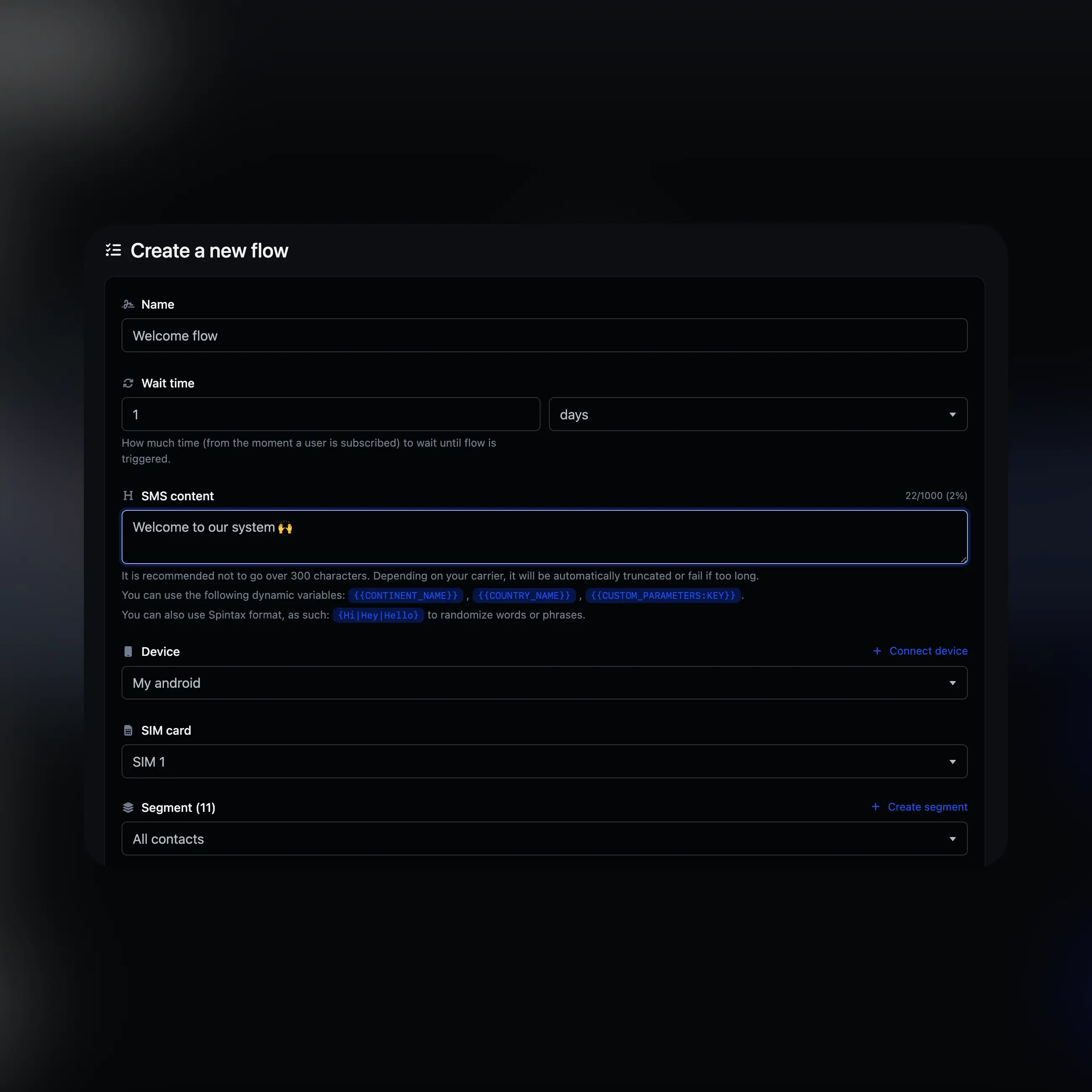 Screenshot der App-Fluss-Managementseite