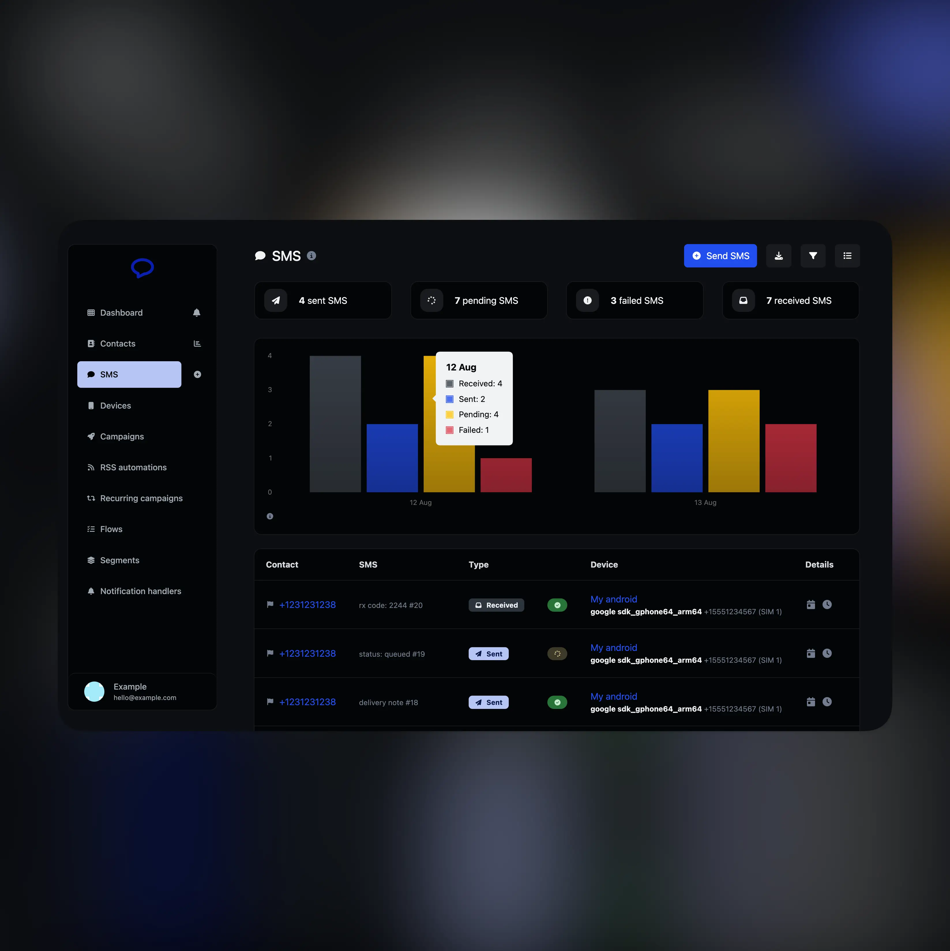 Screenshot der App, die Web-Push-Benachrichtigungen sendet